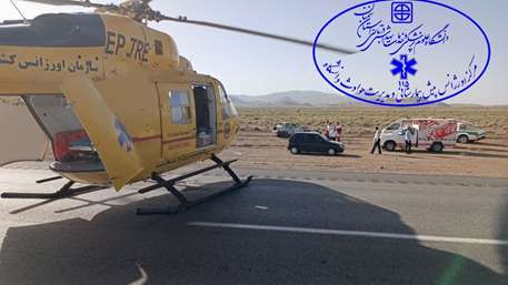  پرواز هلیکوپترآمبولانس اورژانس پیش بیمارستانی استان سمنان برای نجات جان مصدومین واژگونی پراید 